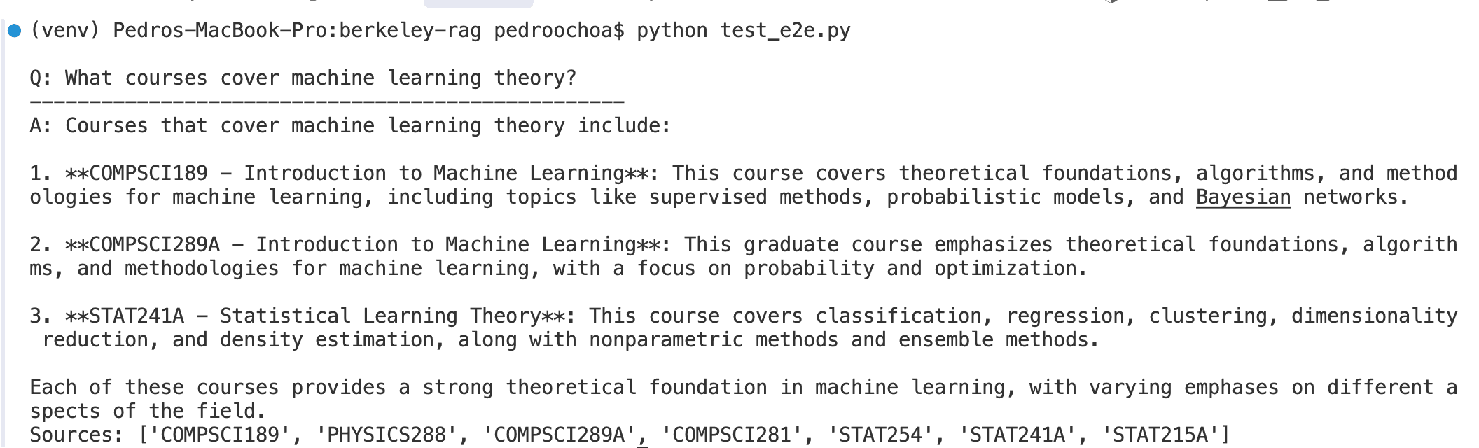 Sample query results with citations